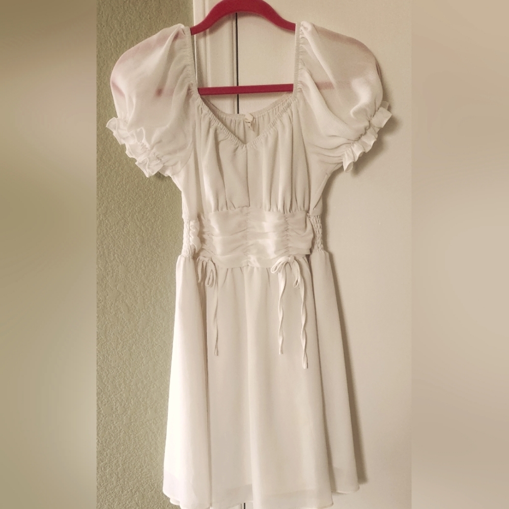 Children's Ruched Waist; Ruffled Short-Sleeve Dress